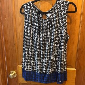 Calvin Klein Black and Blue Houndstooth Blouse